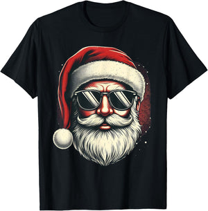 Santa Face Retro Sunglasses Christmas Xmas Men Women T-Shirt - T-Shirt | Black