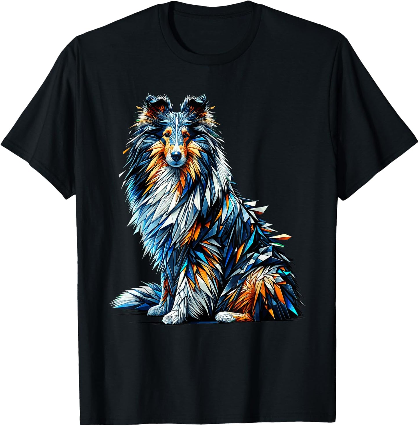 Polygon Art Shetland Sheepdog Sheltie T-Shirt - T-Shirt | Black