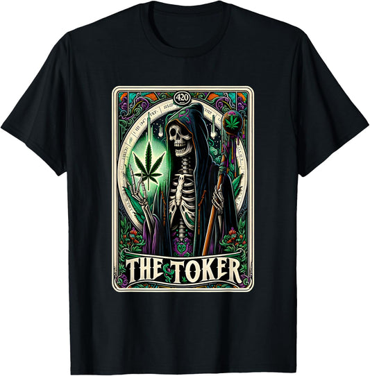Tarot Card The Toker 420 Cannabis Skeleton Stoner Weed Goth T-Shirt - T-Shirt | Black