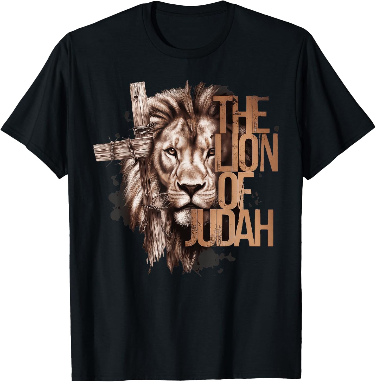 King Jesus Lion of Judah Christian Cross Faith T-Shirt - T-Shirt | Black