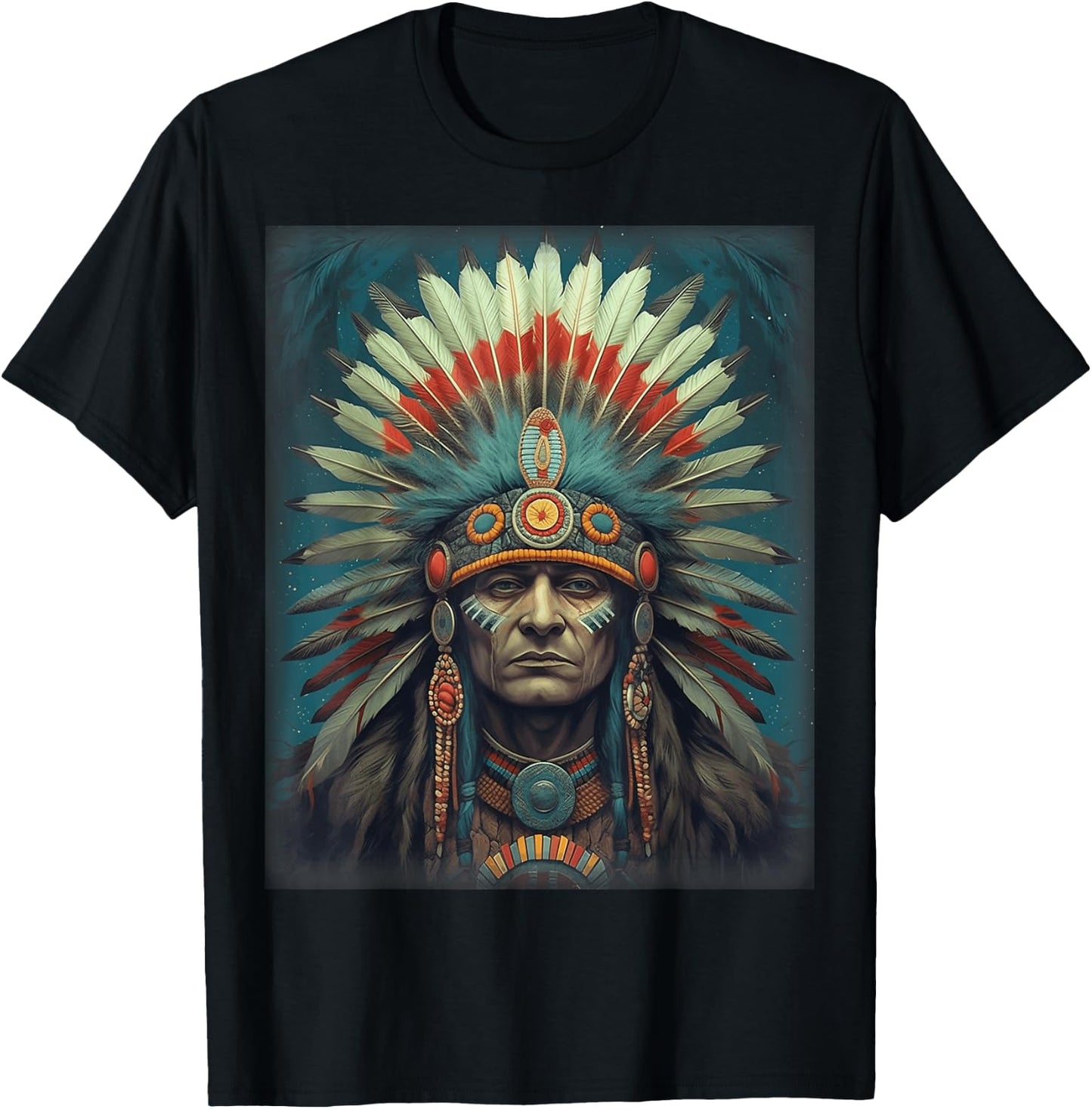 Native American Indian Headdress Traditional Art Men Women T-Shirt - T-Shirt | Black