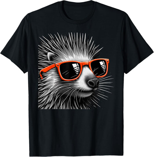 Cool Porcupine Wearing Sunglasses Graphic Art T-Shirt - T-Shirt | Black