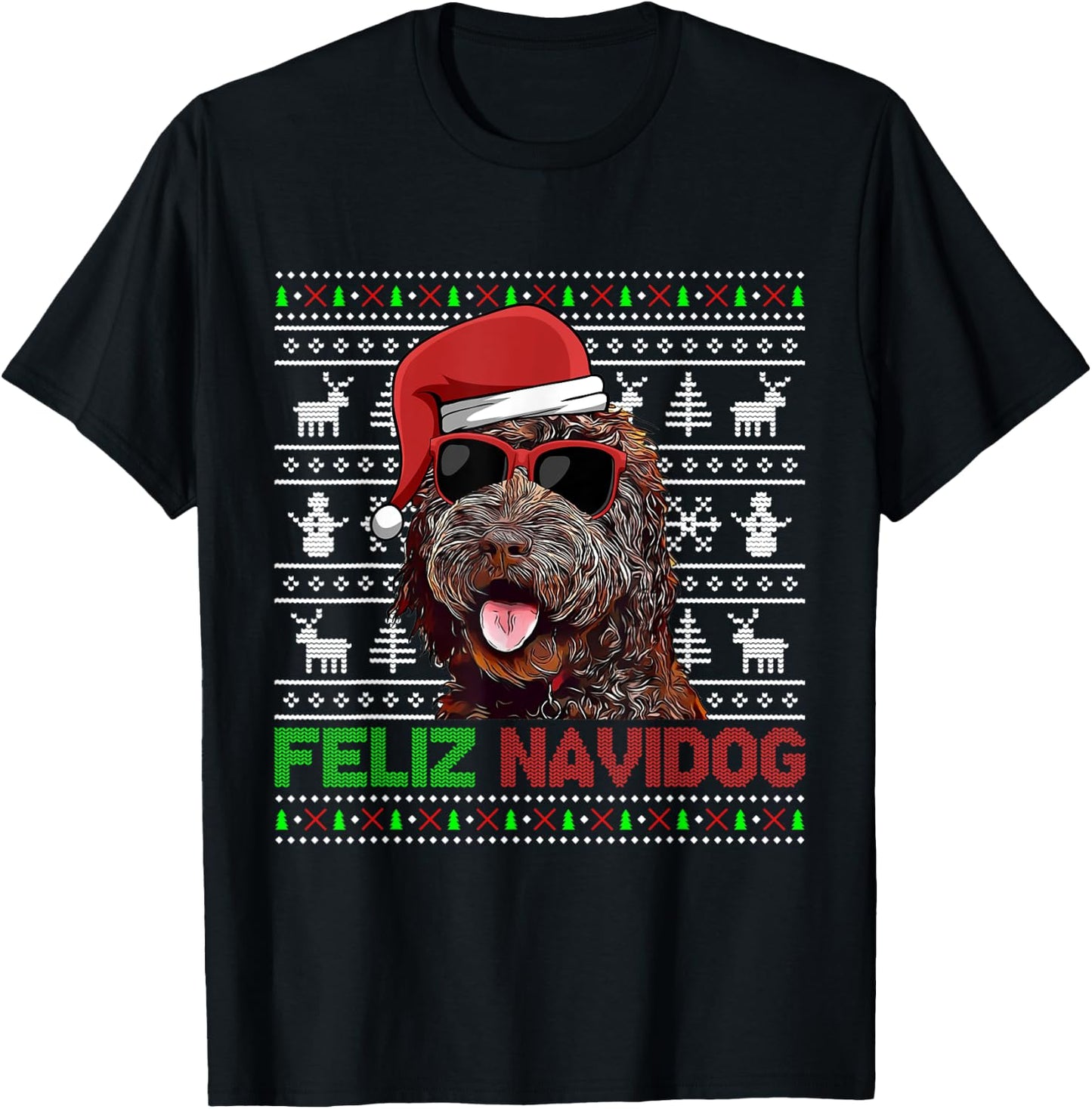 Barbet Dog Feliz Navidog Funny Christmas T-Shirt - T-Shirt | Black