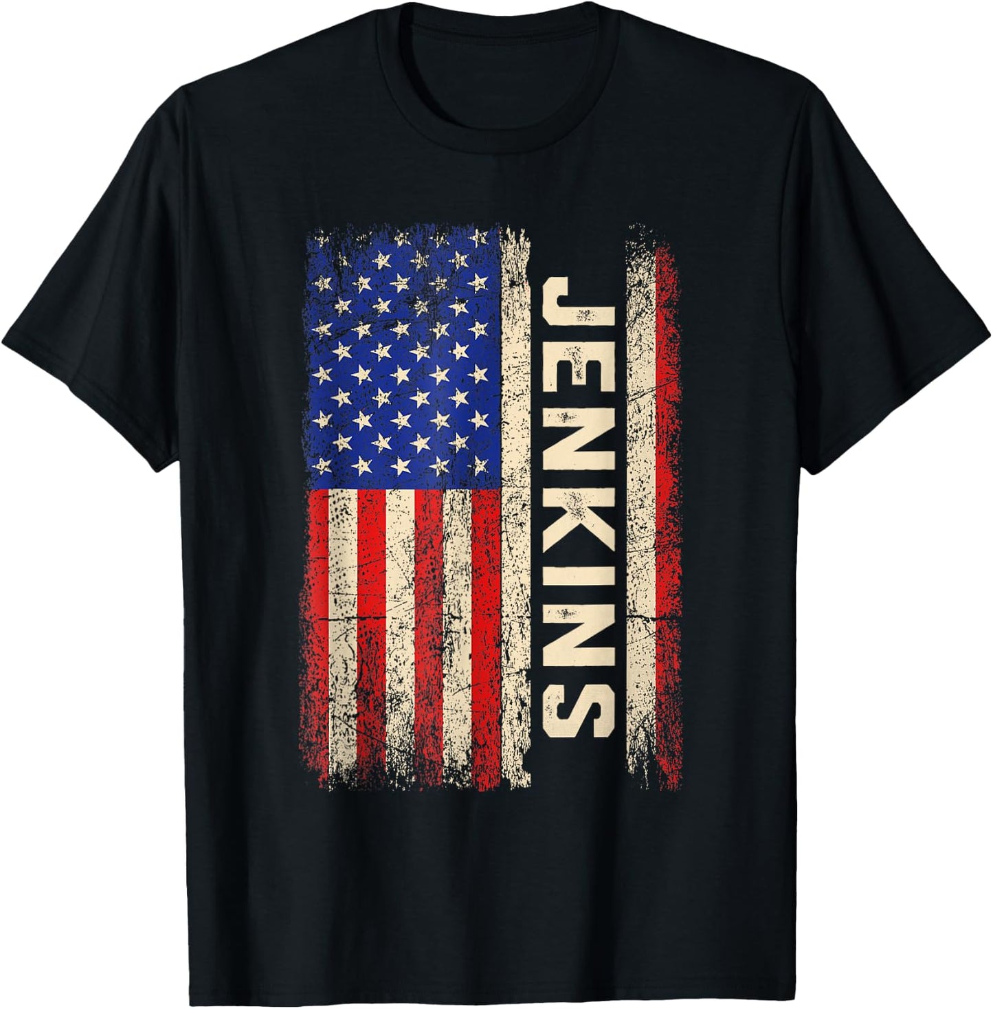 Jenkins Last Name Shirt Jenkins Name American Flag T-Shirt - T-Shirt | Black