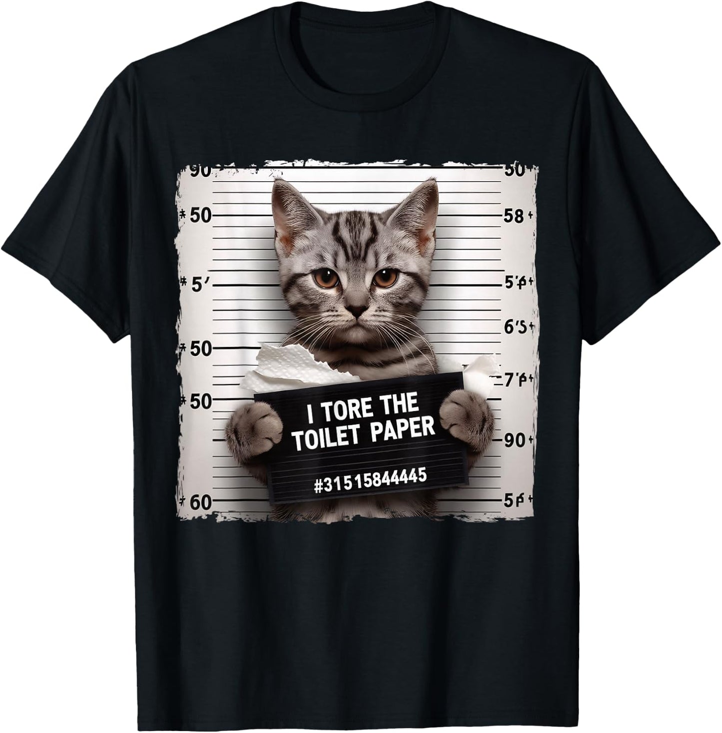 Cute Cat Mugshot Humorous Cat for Cats Lover Cat Mom Cat Dad T-Shirt - T-Shirt | Black