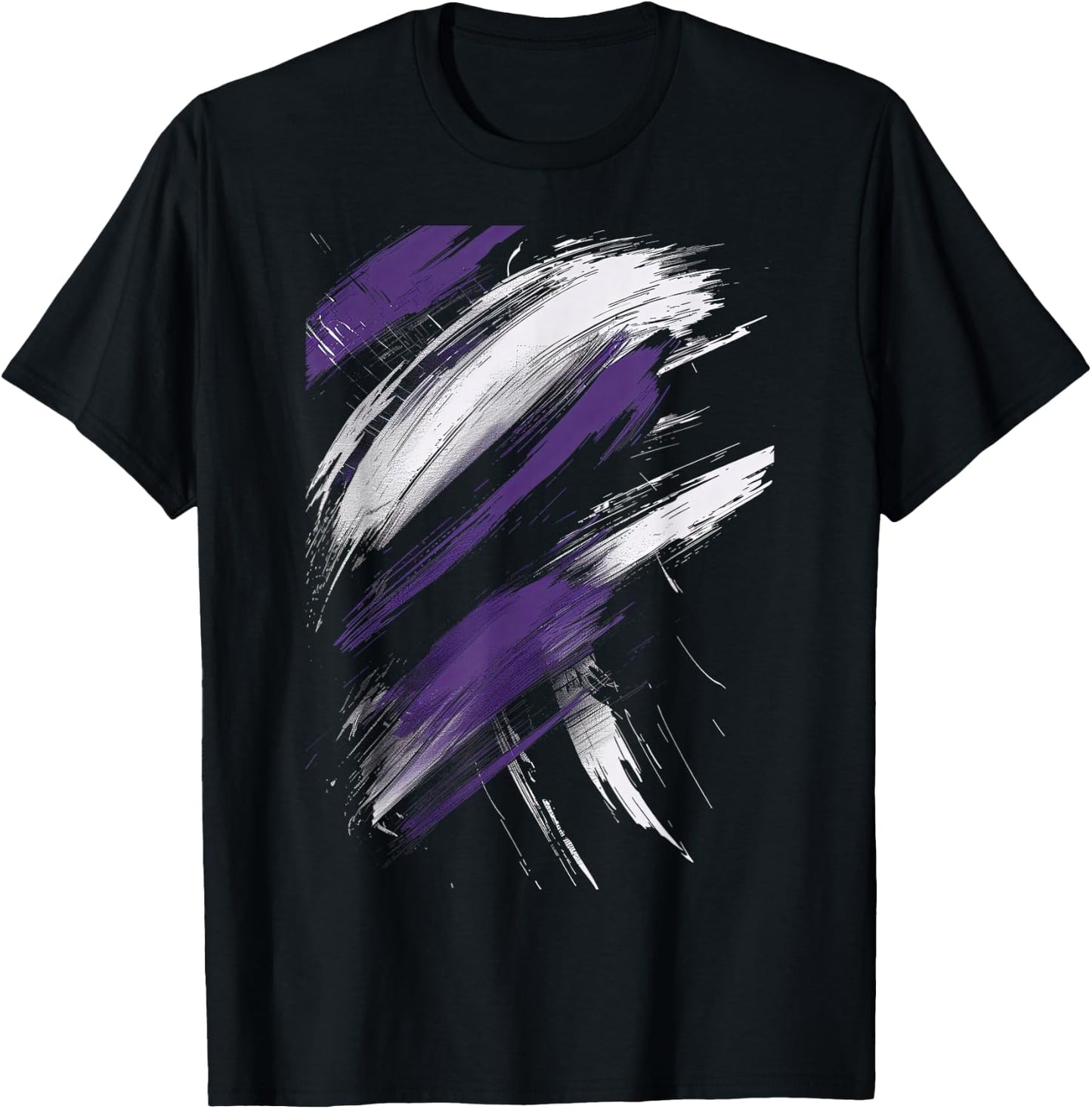 Purple And Black Brushstrokes Graphic T-Shirt - T-Shirt | Black