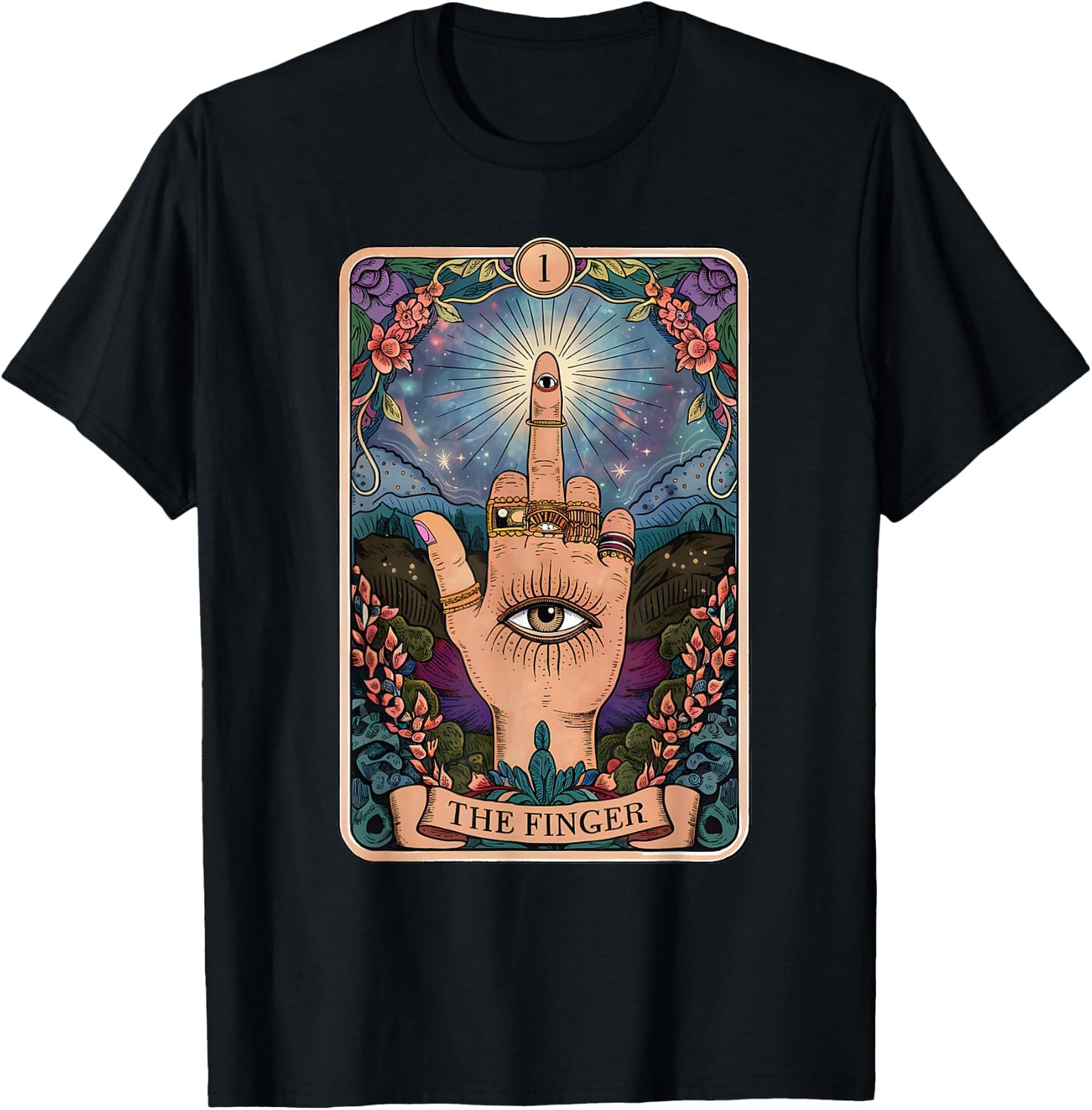 The Finger Funny Tarot Card Sassy Witchy Sarcastic Humor T-Shirt - T-Shirt | Black