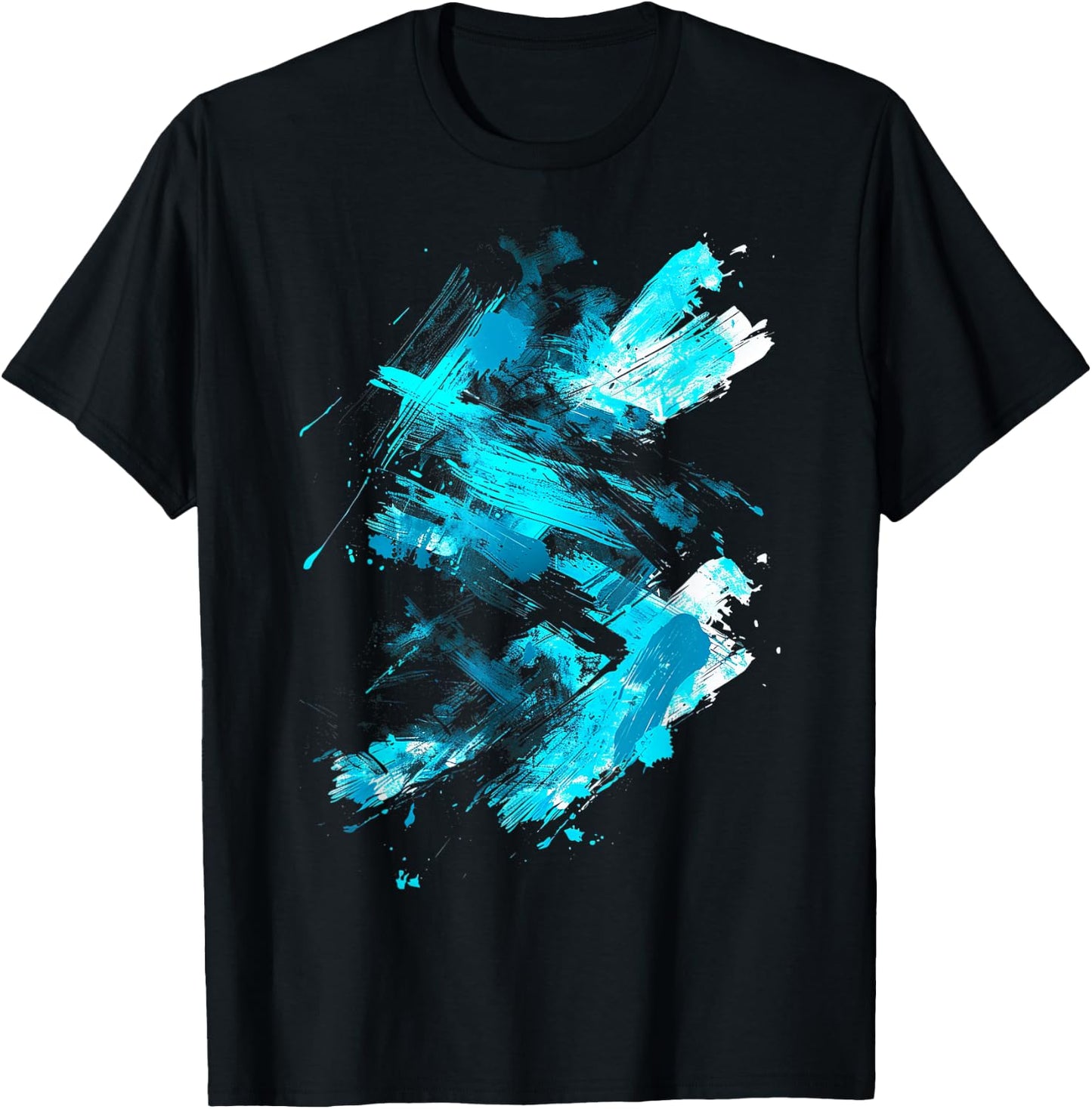 Cyan And Black Dynamic Design Graphic T-Shirt - T-Shirt | Black