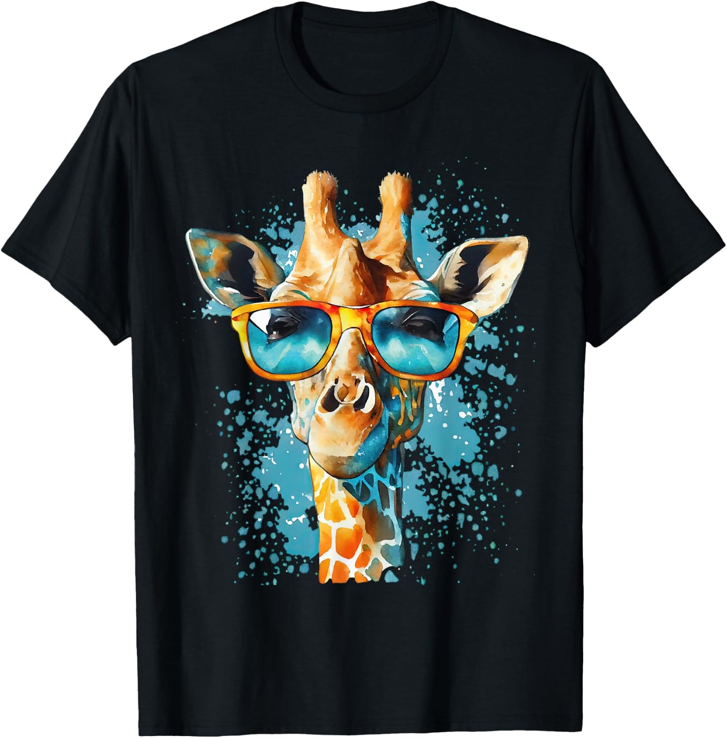 Giraffe Colorful Artwork Safari - Sunglass Giraffe T-Shirt - T-Shirt | Black