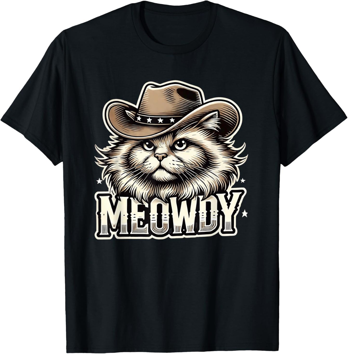Meowdy Cat Funny Texas Cat Vintage Country Music Cat Cowboy T-Shirt - T-Shirt | Black