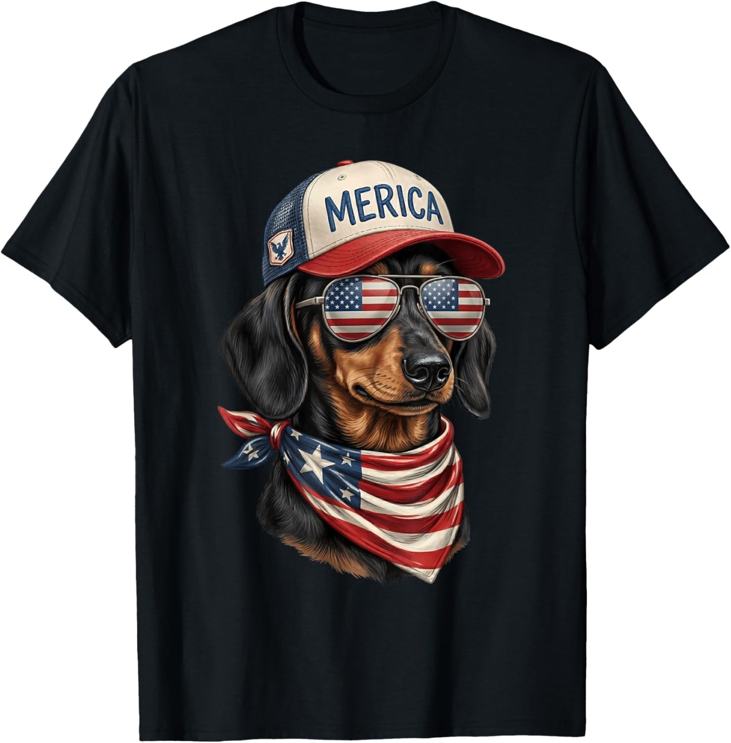 Dachshund 4th of July USA American Flag Wiener Dog Patriotic T-Shirt - T-Shirt | Black