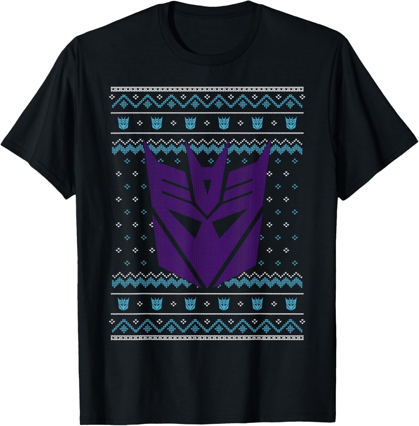 Transformers Christmas Retro Decepticon Ugly Sweater Style T-Shirt - T-Shirt | Black