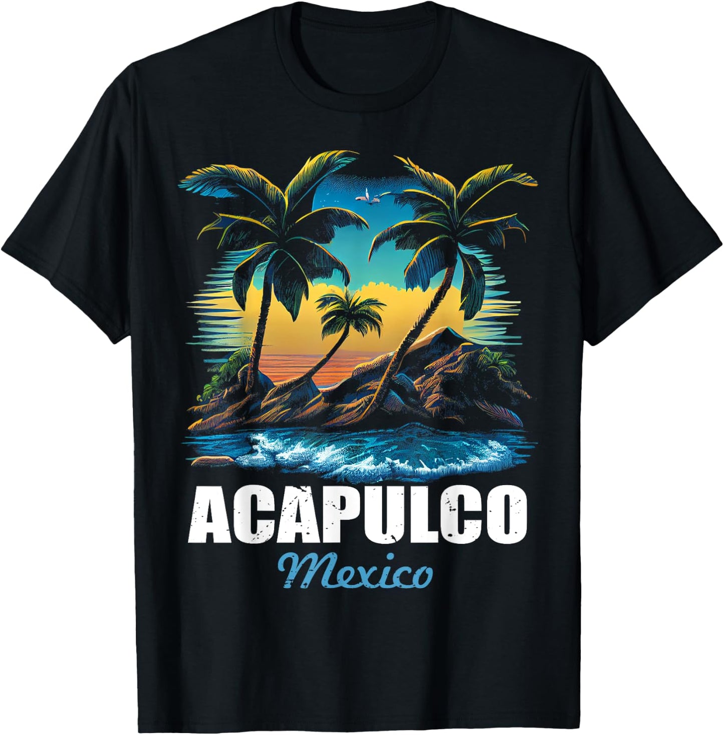 Retro Acapulco Mexico Sunset Vintage Vacation Souvenir T-Shirt - T-Shirt | Black