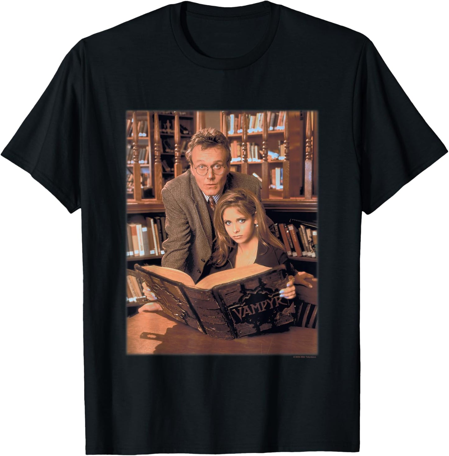 Buffy The Vampire Slayer Buffy & Giles In The Library Retro T-Shirt - T-Shirt | Black