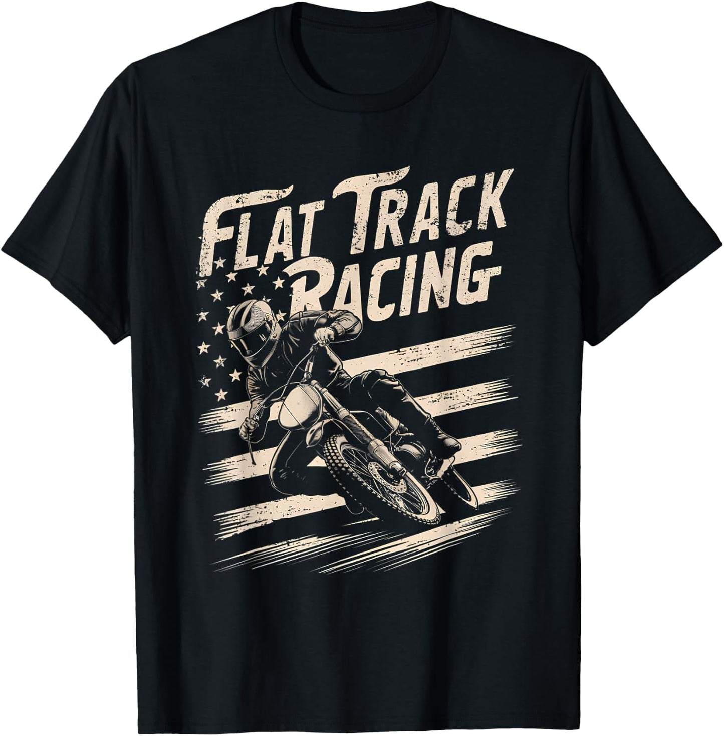 Flat Track Motorcycle Racing American Flag Speedway Dirt T-Shirt - T-Shirt | Black