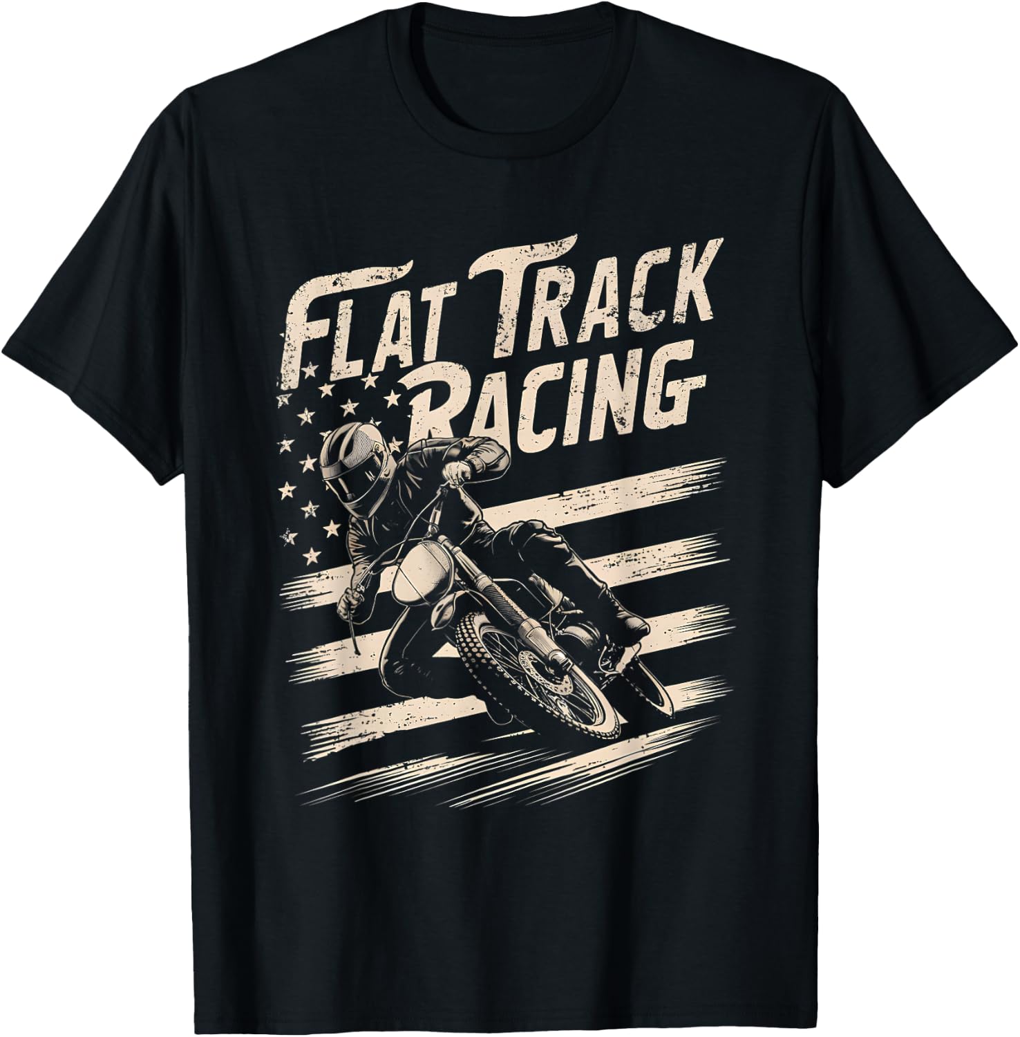 Flat Track Motorcycle Racing American Flag Speedway Dirt T-Shirt - T-Shirt | Black