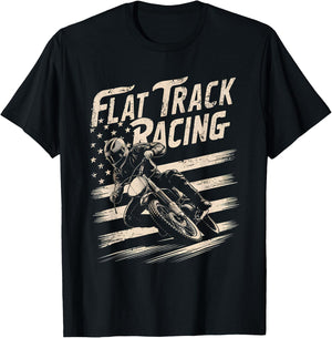 Flat Track Motorcycle Racing American Flag Speedway Dirt T-Shirt - T-Shirt | Black