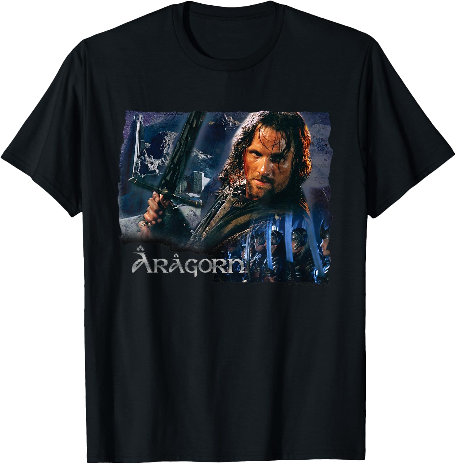 NEW LINE CINEMA Aragorn - Men's Black Short Sleeve Movie Character - Small T-Shirt - T-Shirt | Black