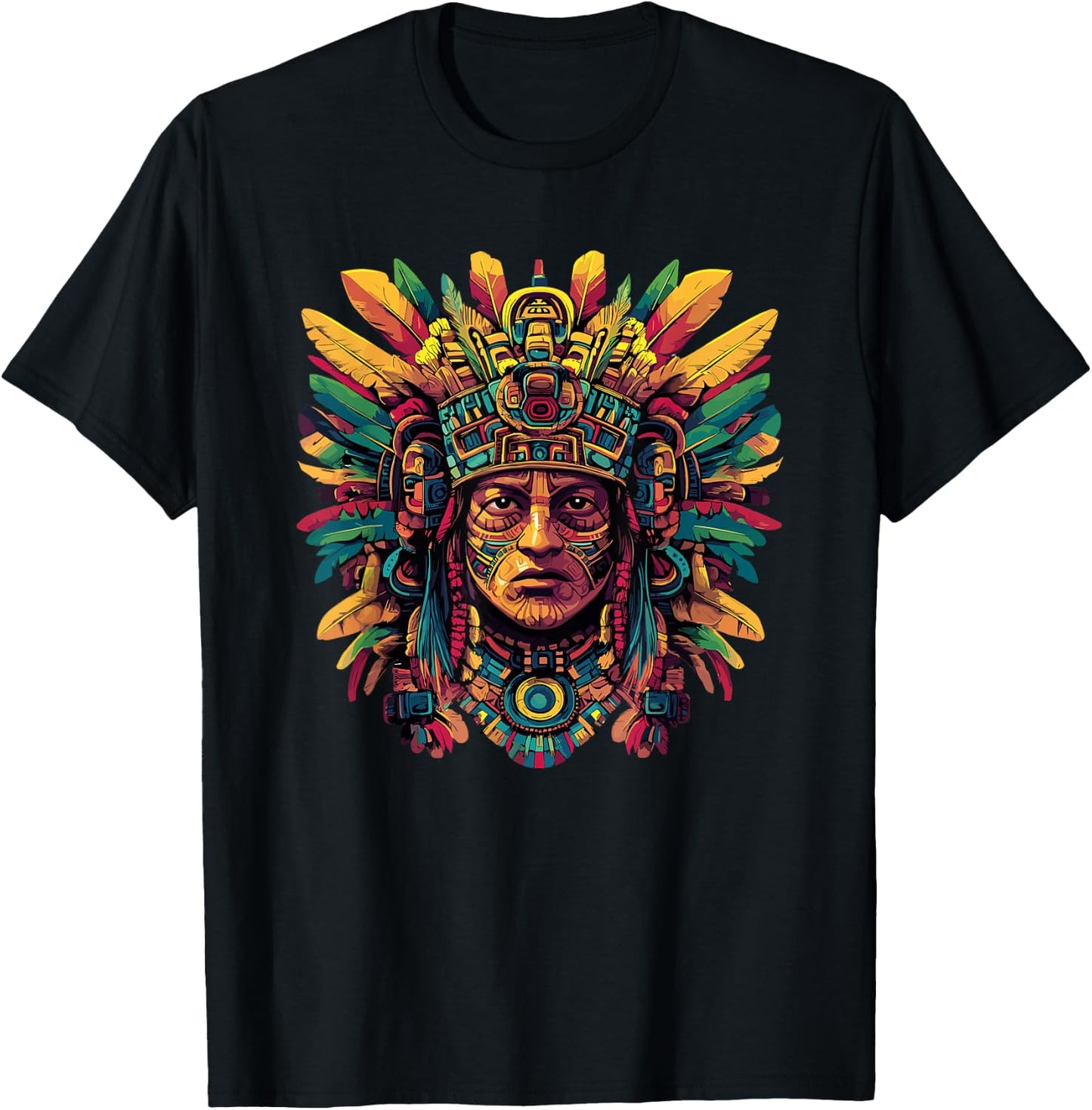 Tribal Aztec Warrior Sacred Feather Headdress T-Shirt - T-Shirt | Black