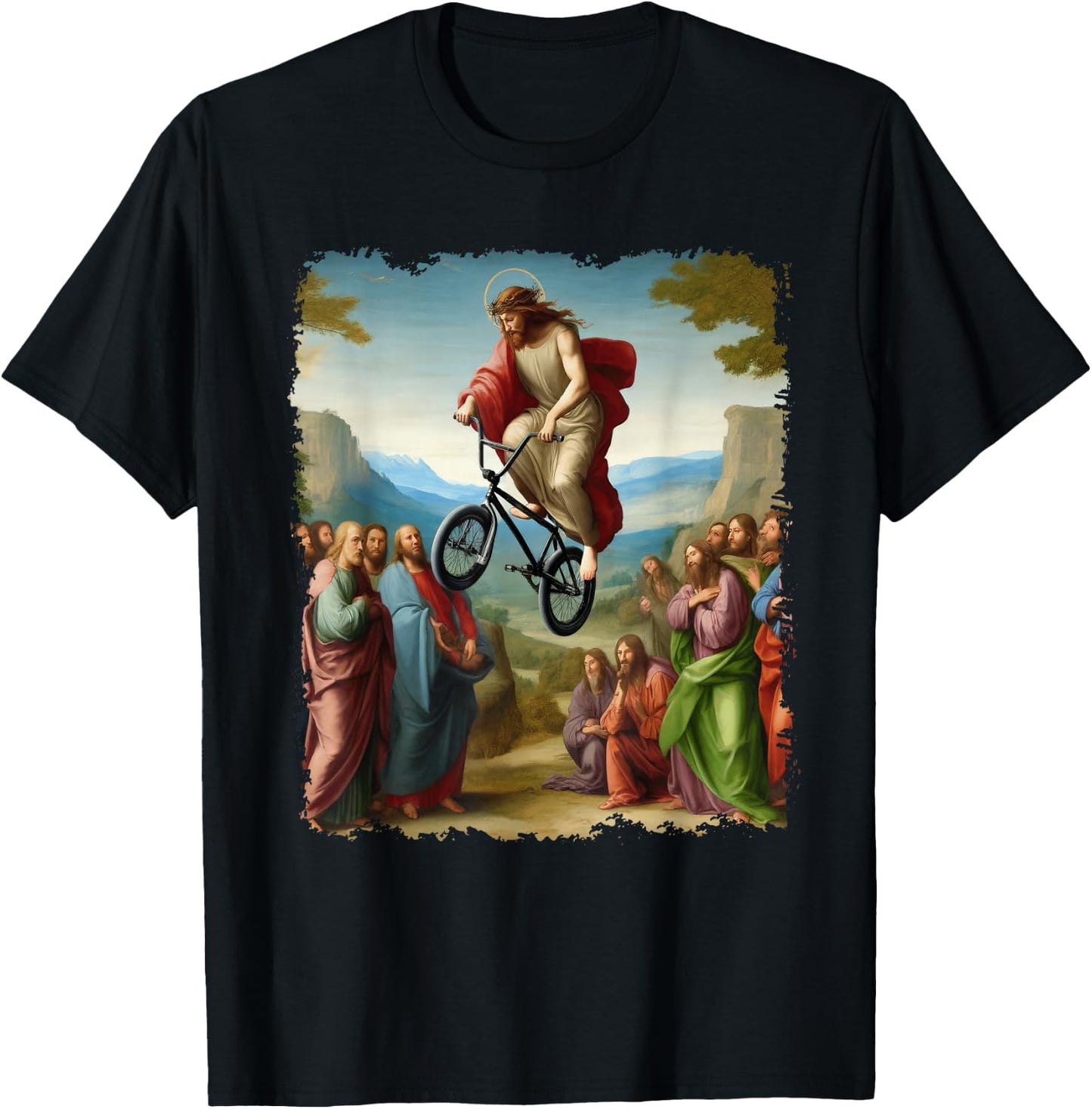Jesus BMX Bike Stunt Driver Painting Christian BMX Freestyle T-Shirt - T-Shirt | Black