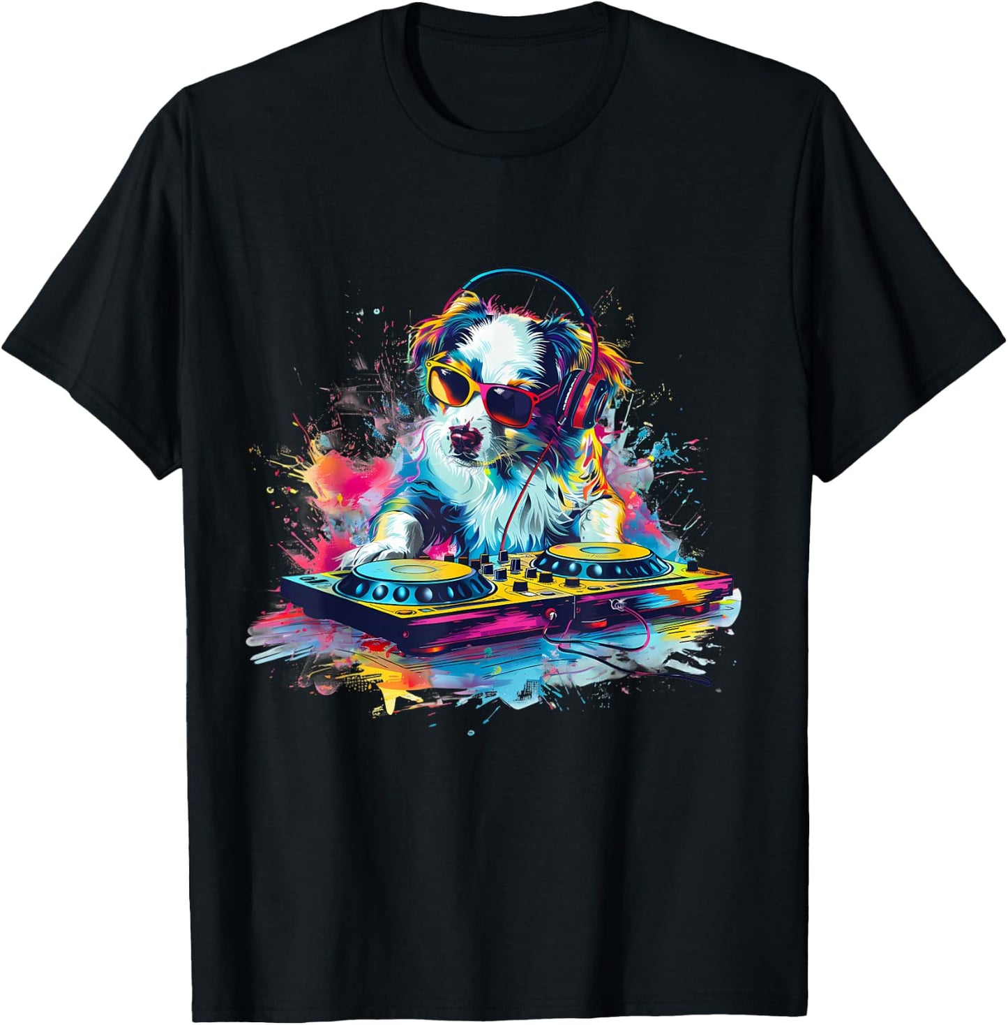 Dog Music DJ Artwork EDM Beatmaker Techno Turntable DJ Dog T-Shirt - T-Shirt | Black