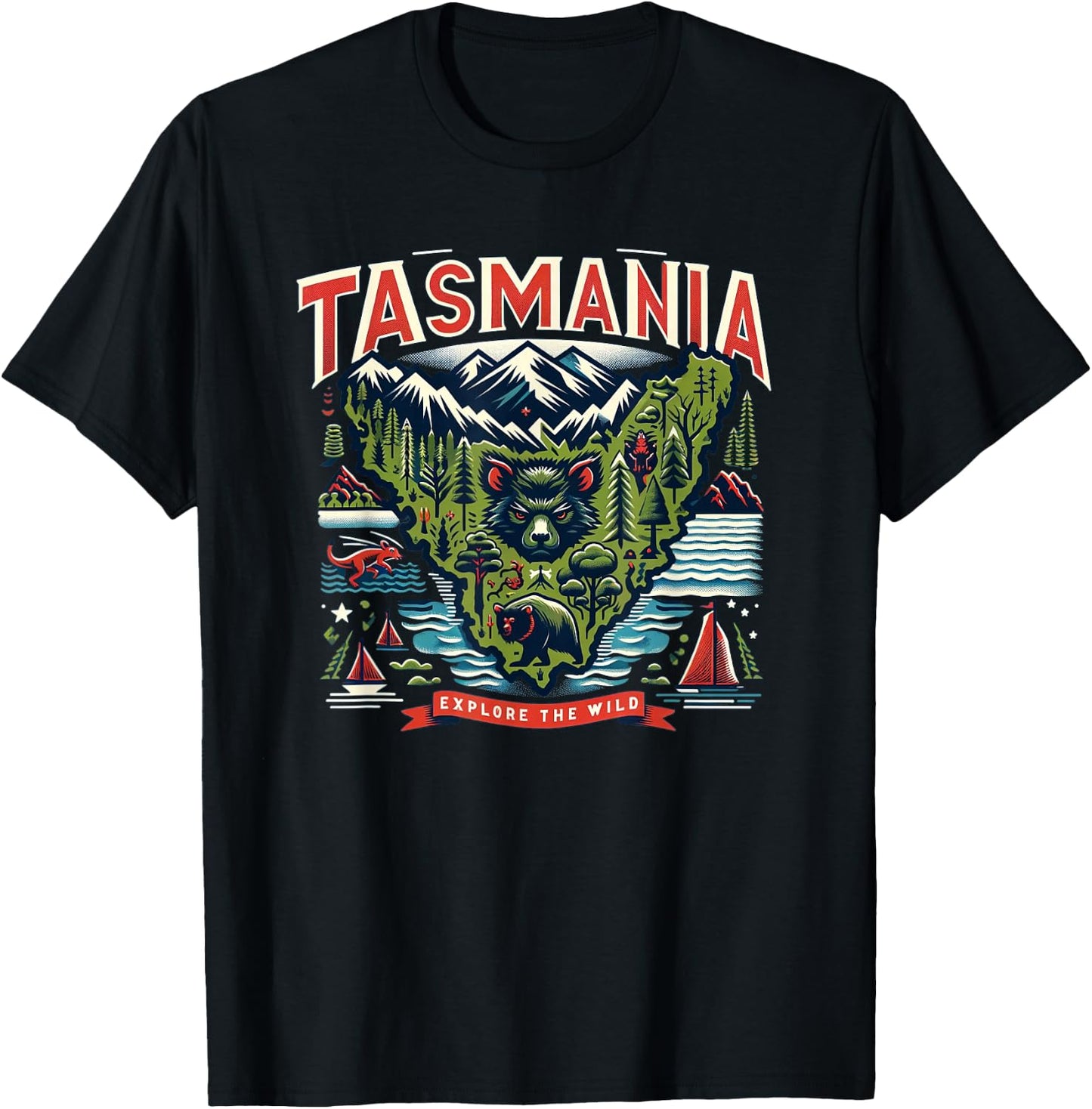 Tasmania Landscape Explore The Wild Travel T-Shirt - T-Shirt | Black