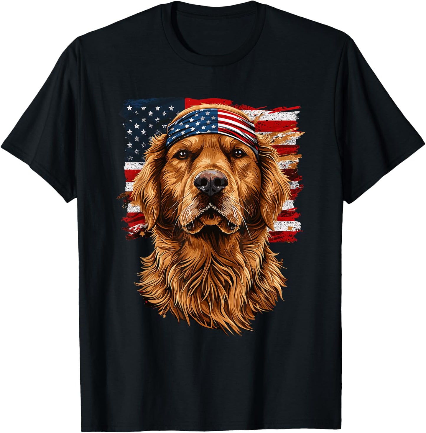 Golden Retriever Patriotic 4th Of July USA American Flag Men T-Shirt - T-Shirt | Black