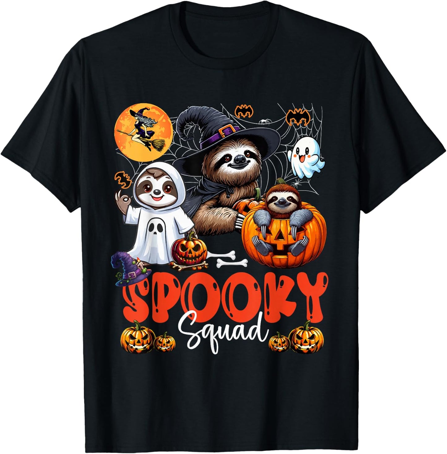 Spooky Halloween Squad Three Horror Sloths Cosplay Witch Boo T-Shirt - T-Shirt | Black