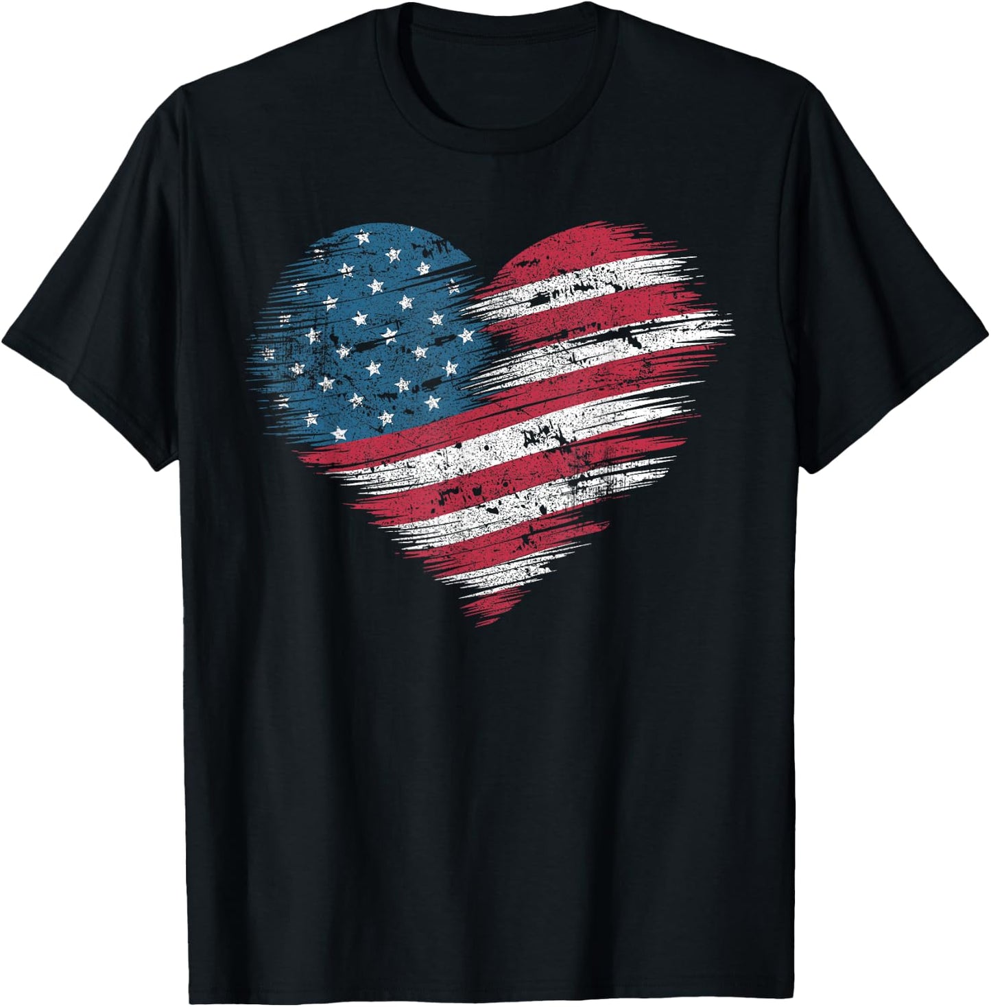 American Flag Heart Women Men Kids Patriotic 4th of July USA T-Shirt - T-Shirt | Black