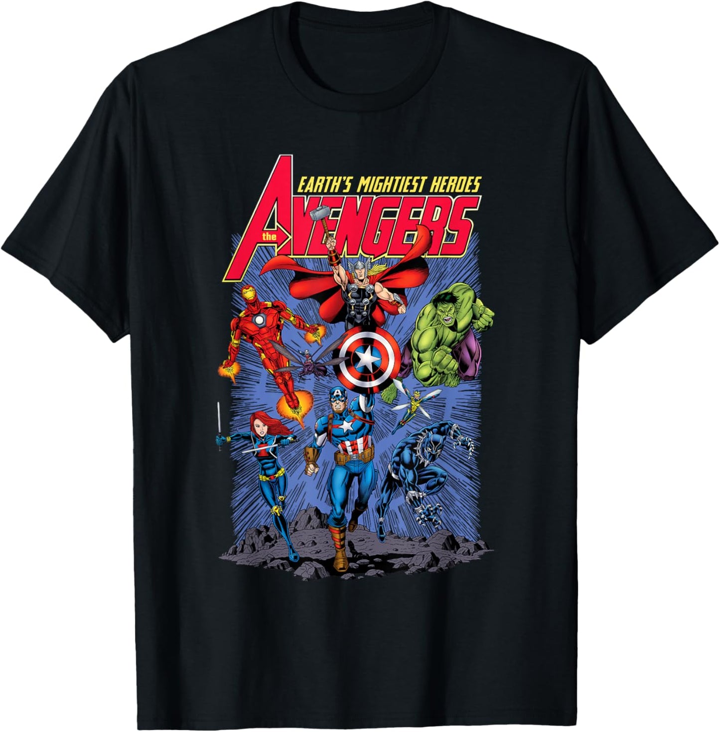 Marvel Avengers Earth's Mightiest Heroes Team Cover Art T-Shirt - T-Shirt | Black