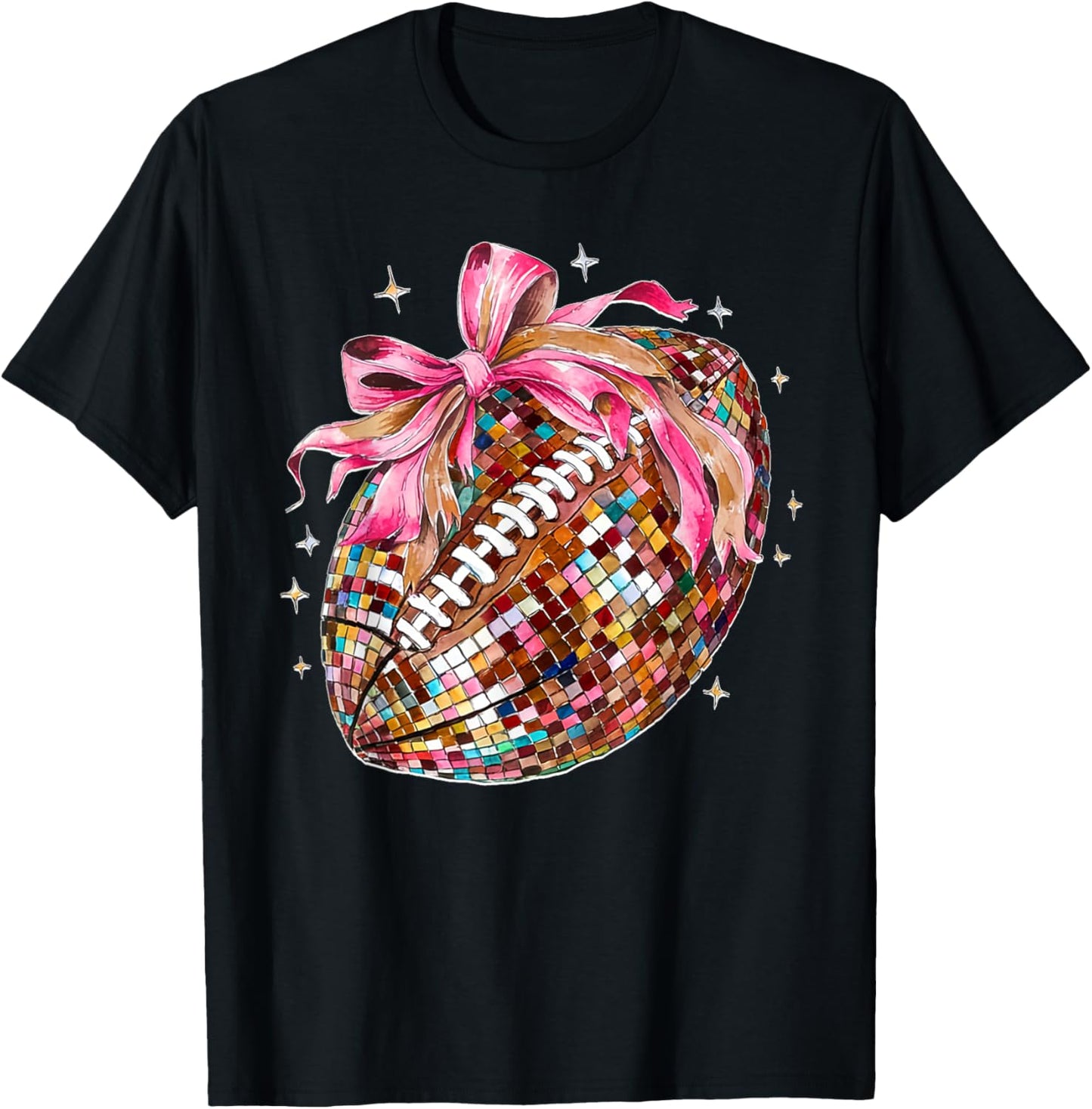 Coquette Bow Disco Funny Football Game Day Touchdown Season T-Shirt - T-Shirt | Black