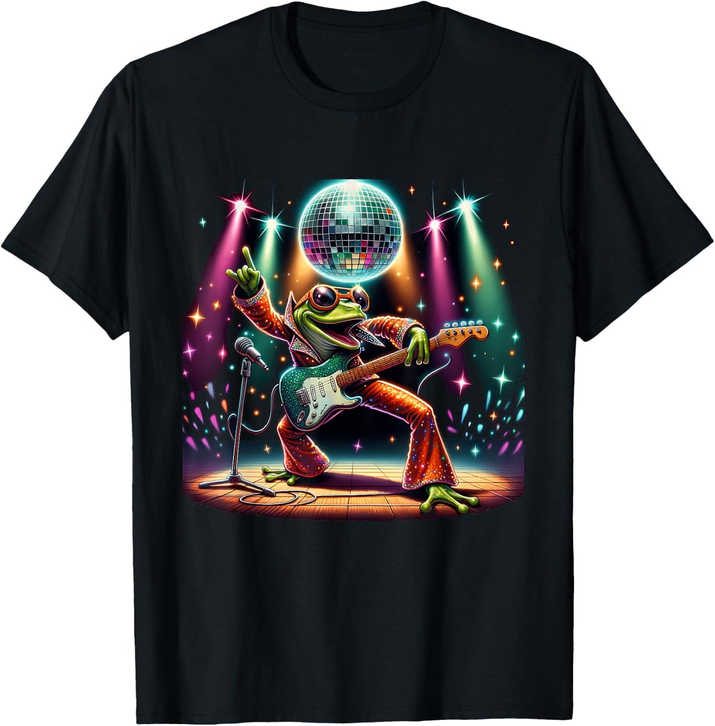 Disco Ball Guitar Frog T-Shirt - T-Shirt | Black