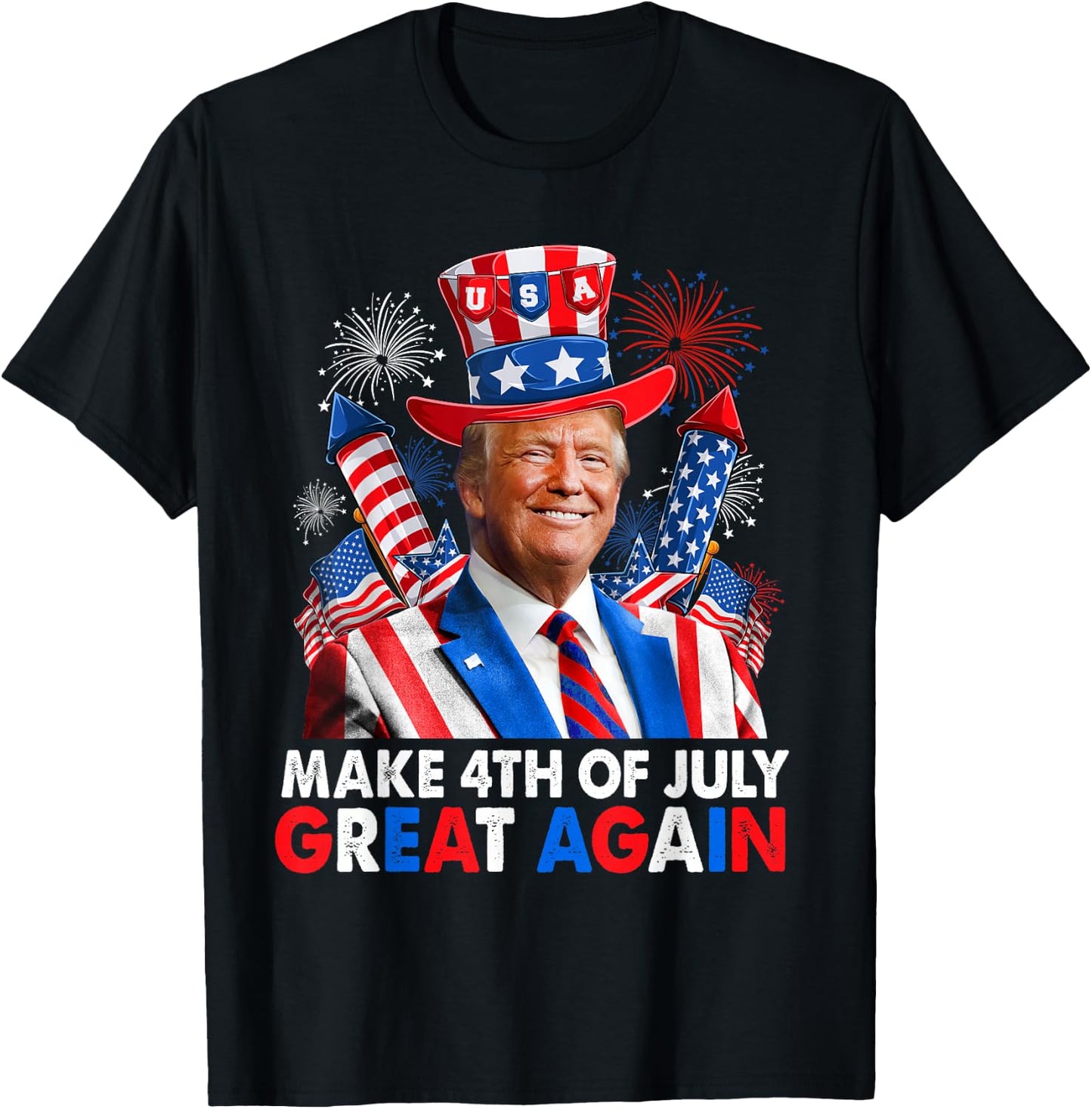 Donald Trump Patriotic Firework Make 4th Of July Great Again T-Shirt - T-Shirt | Black