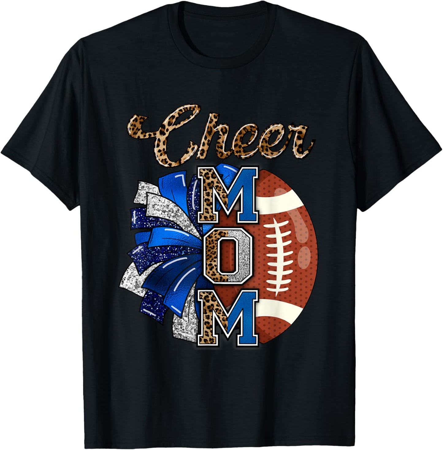 Cheer Mom Pom Pom Football T-Shirt - T-Shirt | Black