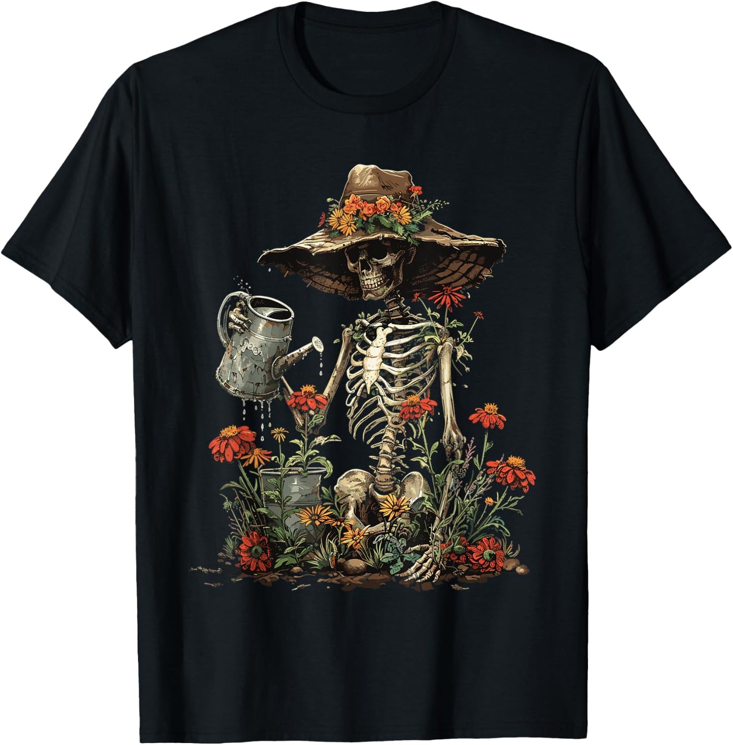 Skeleton Plants Lover Gardening Halloween T-Shirt - T-Shirt | Black