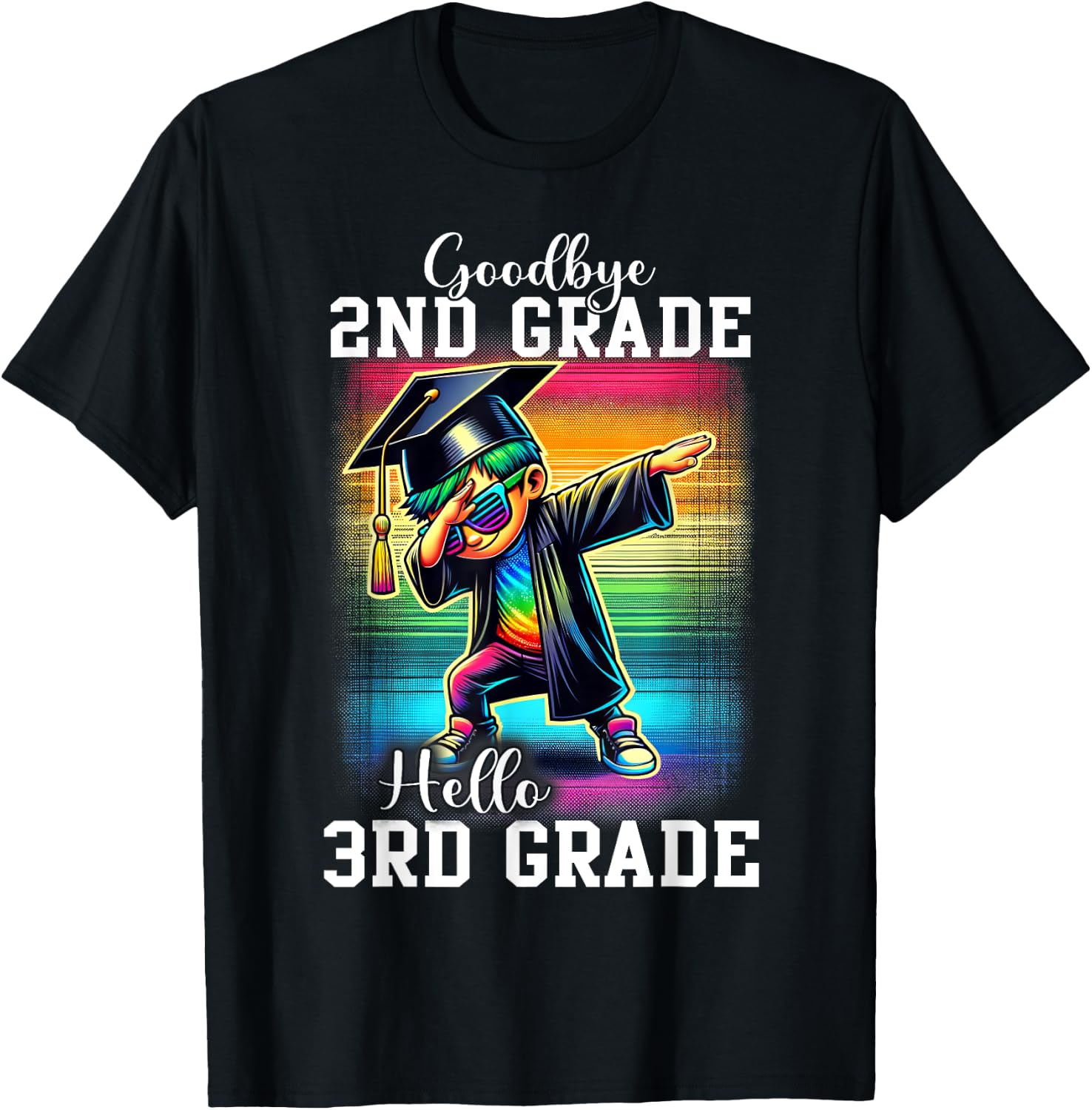 Goodbye 2nd Grade Hello 3rd Grade Dabbing Boy Colorful T-Shirt - T-Shirt | Black