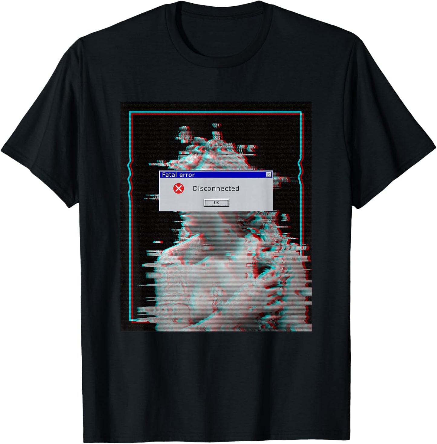 Fatal Error Disconnected Glitch Statue Vaporwave Retro 80s T-Shirt - T-Shirt | Black