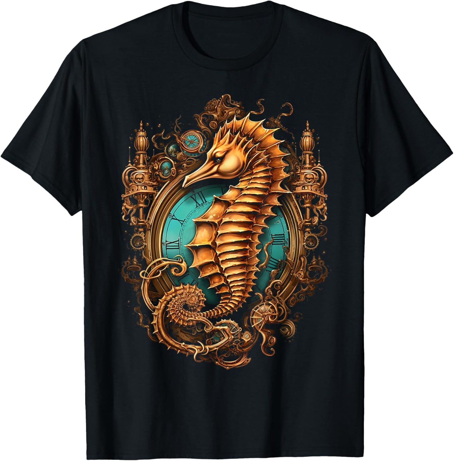 Seahorse Animal Motif Art Seahorse T-Shirt - T-Shirt | Black