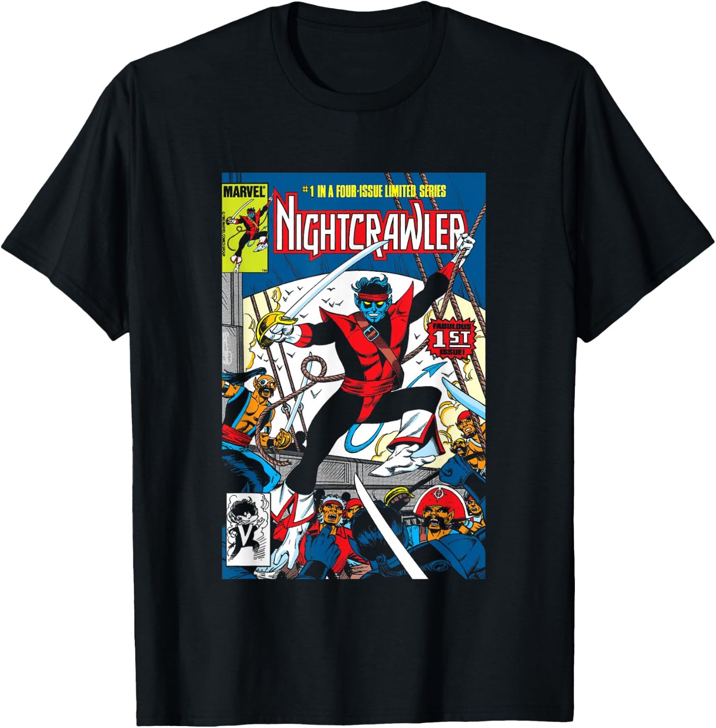 Marvel Comics Retro Classic Nightcrawler VS Pirates Cover T-Shirt - T-Shirt | Black