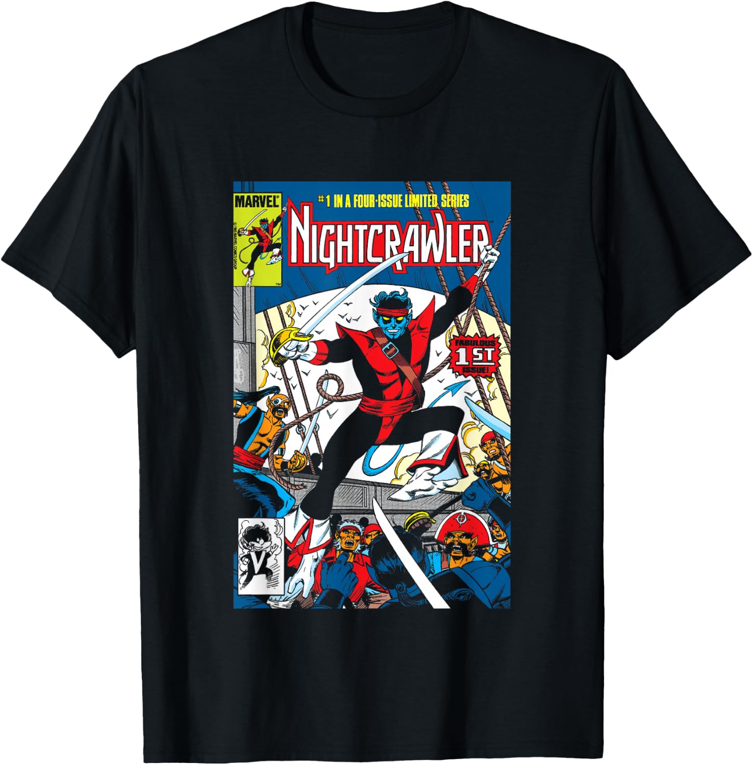 Marvel Comics Retro Classic Nightcrawler VS Pirates Cover T-Shirt - T-Shirt | Black
