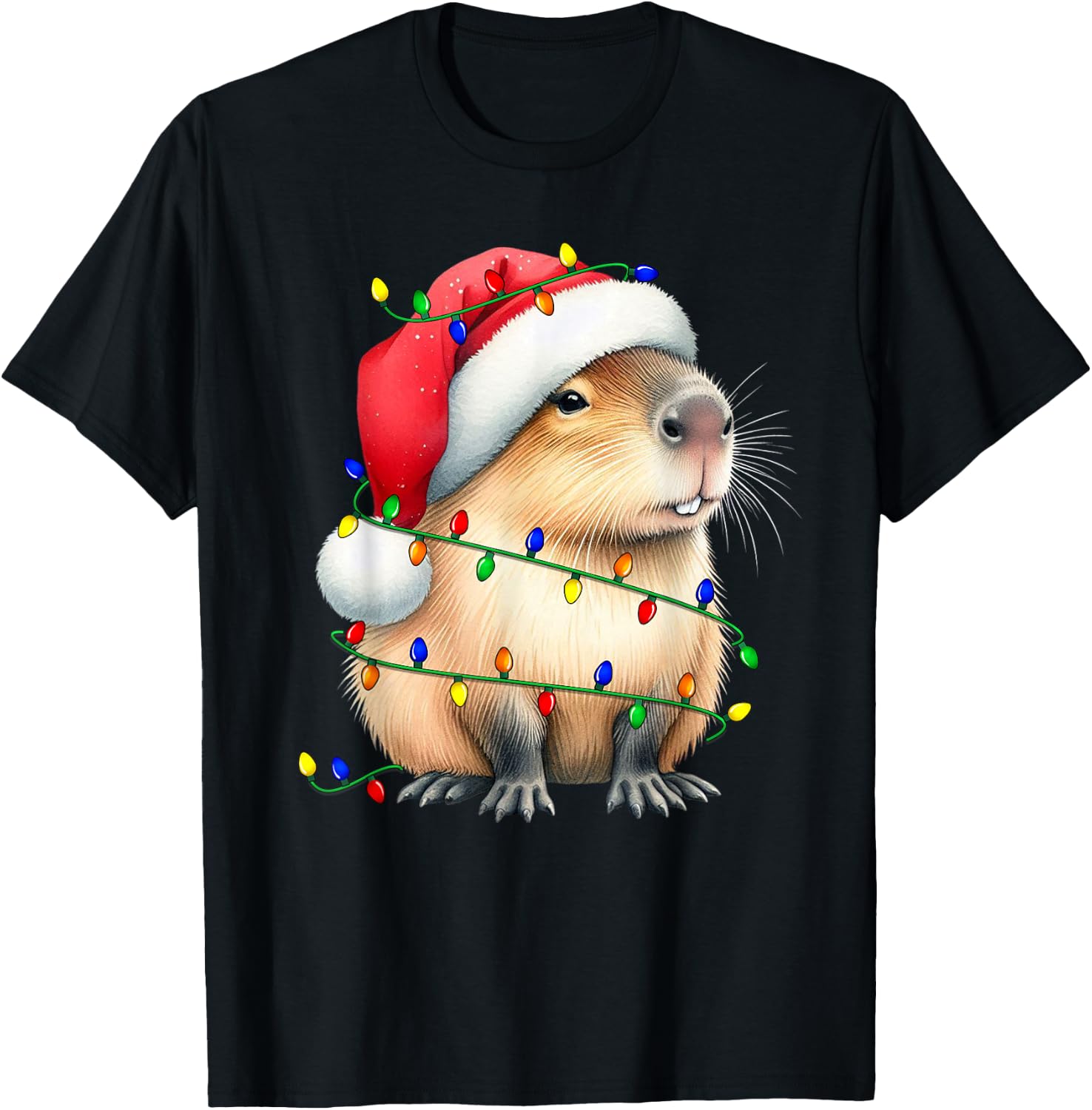 Capybara Wearing Santa Hat Christmas Capybara Lover Xmas Kid T-Shirt - T-Shirt | Black