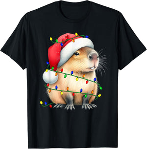 Capybara Wearing Santa Hat Christmas Capybara Lover Xmas Kid T-Shirt - T-Shirt | Black