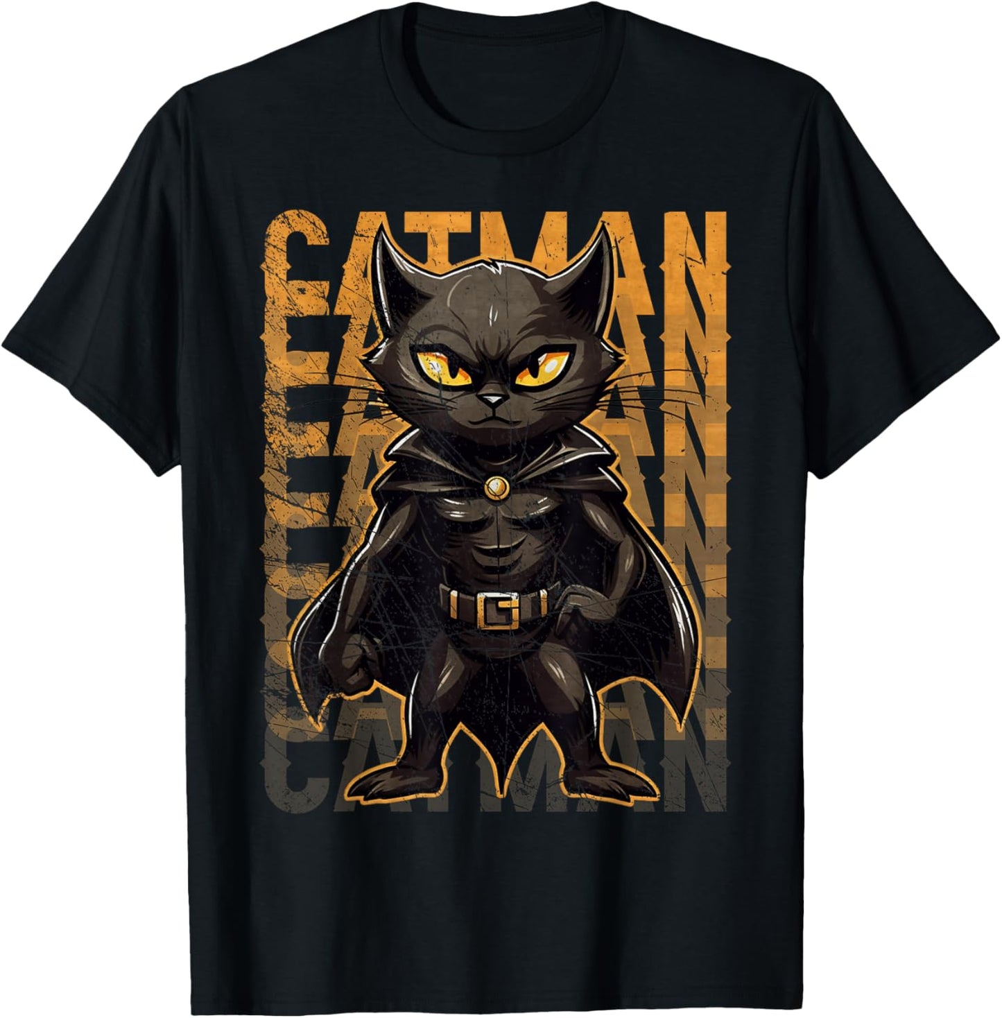 Vintage Catman Superhero Catman Funny Black Cat Cat With Cape T-Shirt - T-Shirt | Black