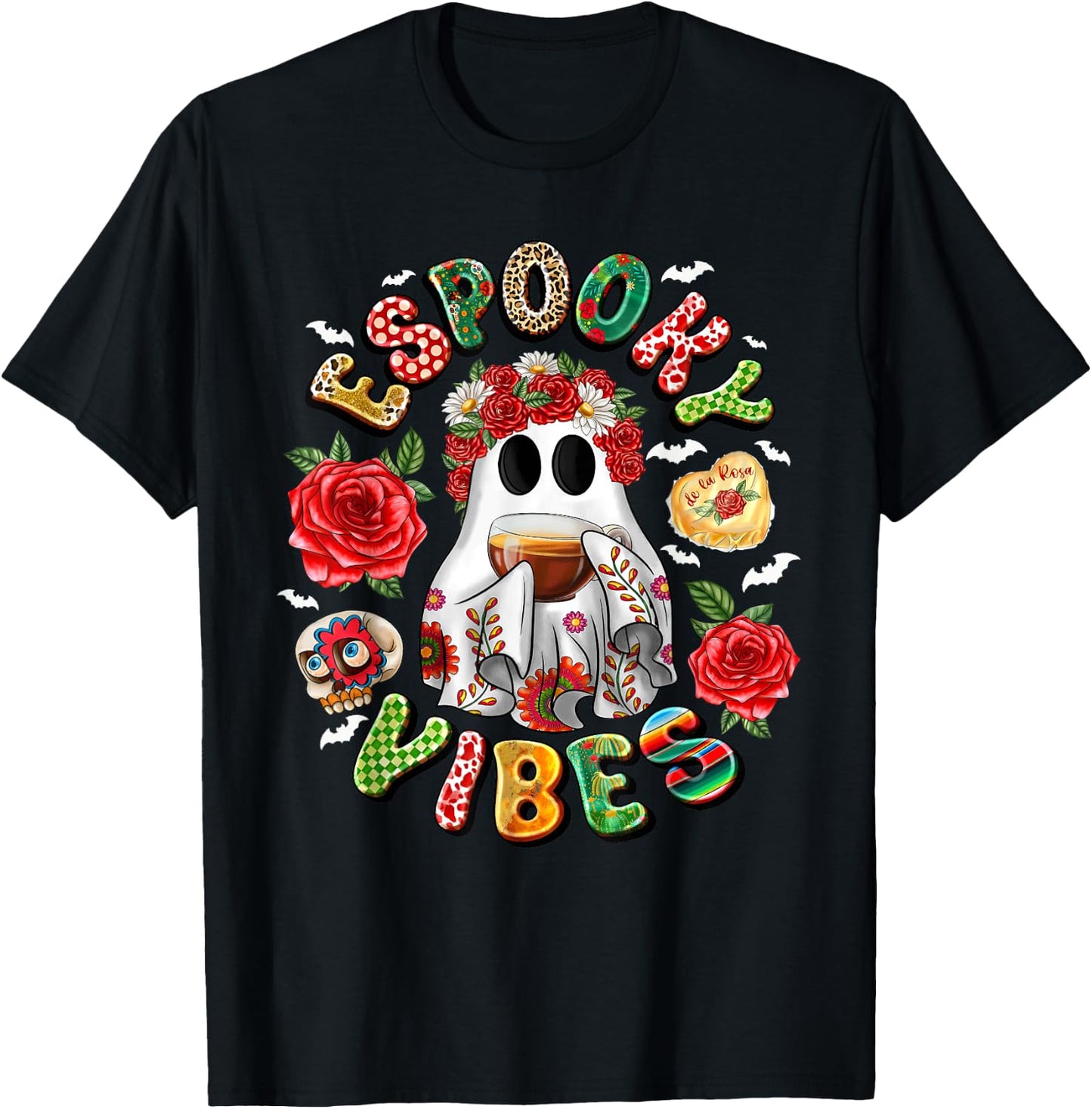 Espooky Vibes Mexican Ghost Day Of The Dead Dia De Muertos T-Shirt - T-Shirt | Black