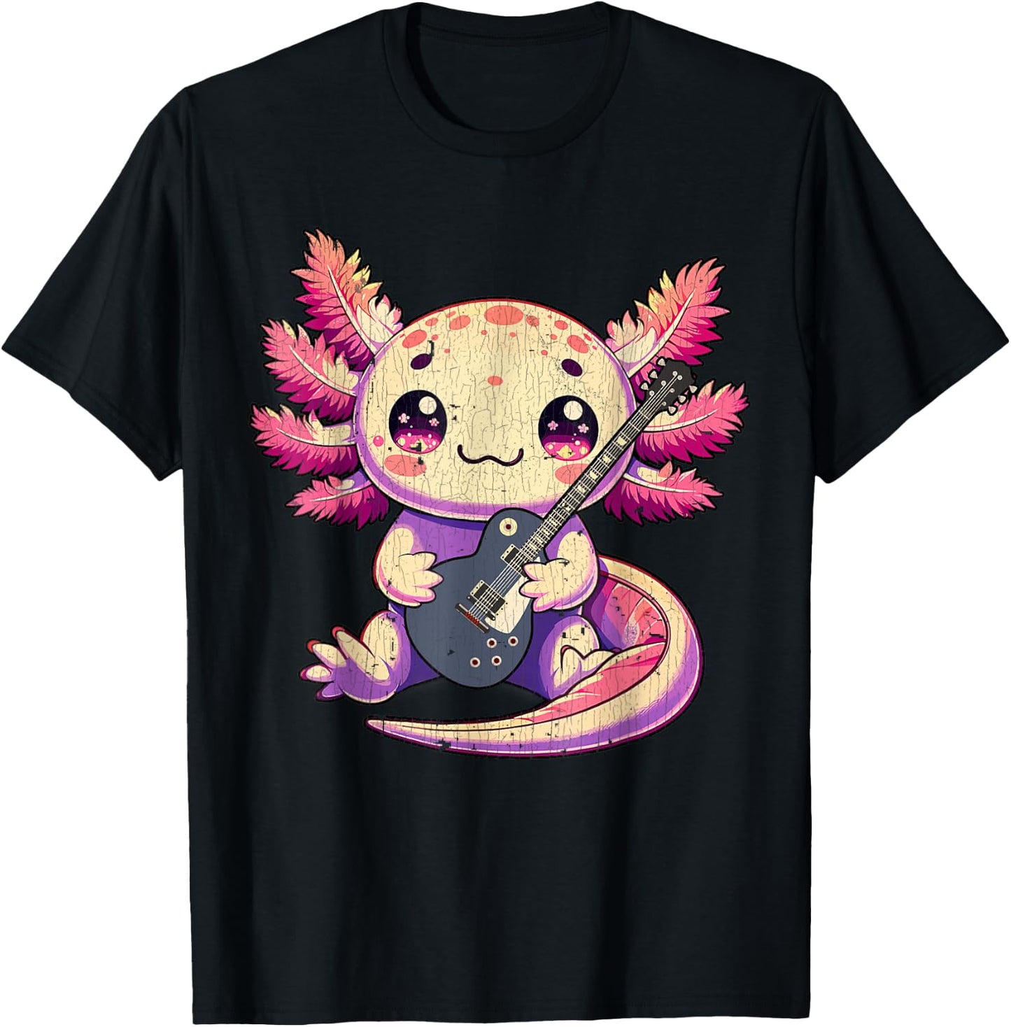 Cute Snaxalotl Axolotl Love Electric Guitar Music Rock 2 T-Shirt - T-Shirt | Black