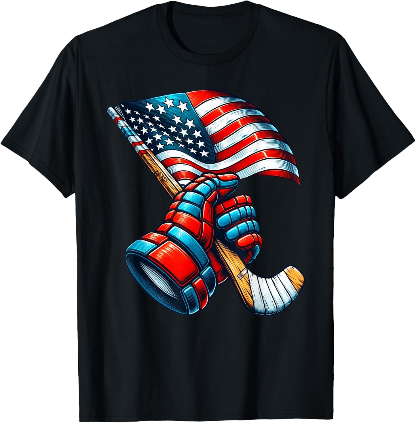 Patriotic Ice Hockey 4th of July USA Independence Day T-Shirt - T-Shirt | Black