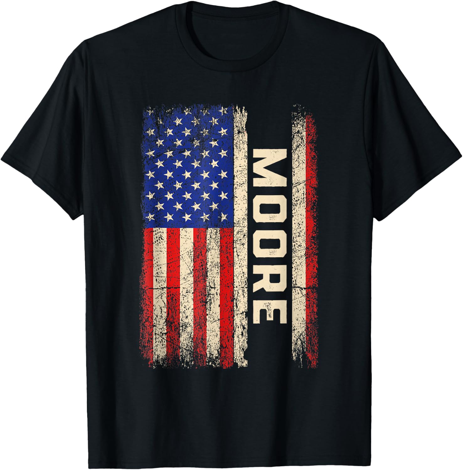 Moore Last Name Shirt Moore Name American Flag T-Shirt - T-Shirt | Black