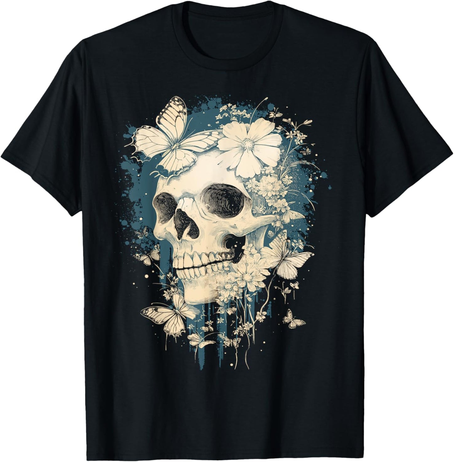 Fairy Grunge Skulls Dainty Butterflies Gothic Y2K Aesthetic T-Shirt - T-Shirt | Black