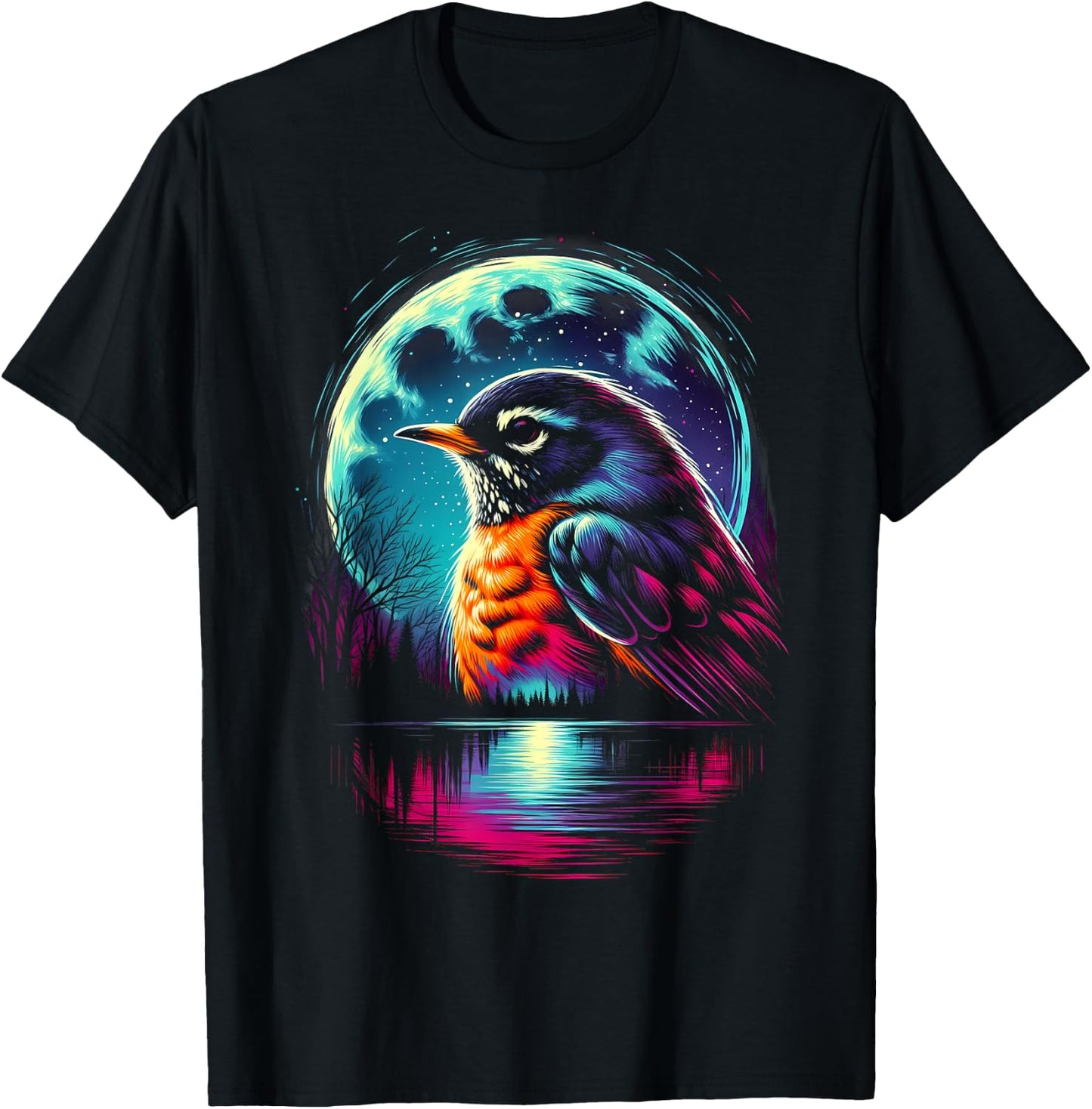 Colorful American Robin Bird Spirit Animal Cool Illustration T-Shirt - T-Shirt | Black