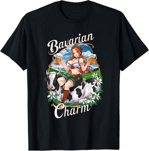 Bavarian Anime Girl with Beer Mugs German Manga T-Shirt - T-Shirt | Black